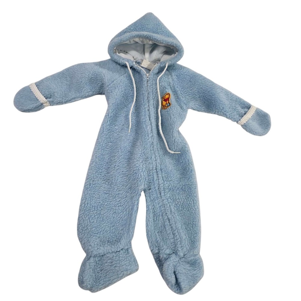 Vintage Disney Winnie The Pooh Baby Bunting‎ Fleece Footed Pajamas Blue Small